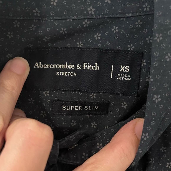 Abercrombie & Fitch Men’s Button Down Super Slim Stretch XS Navy Blue Pattern - Picture 4 of 10